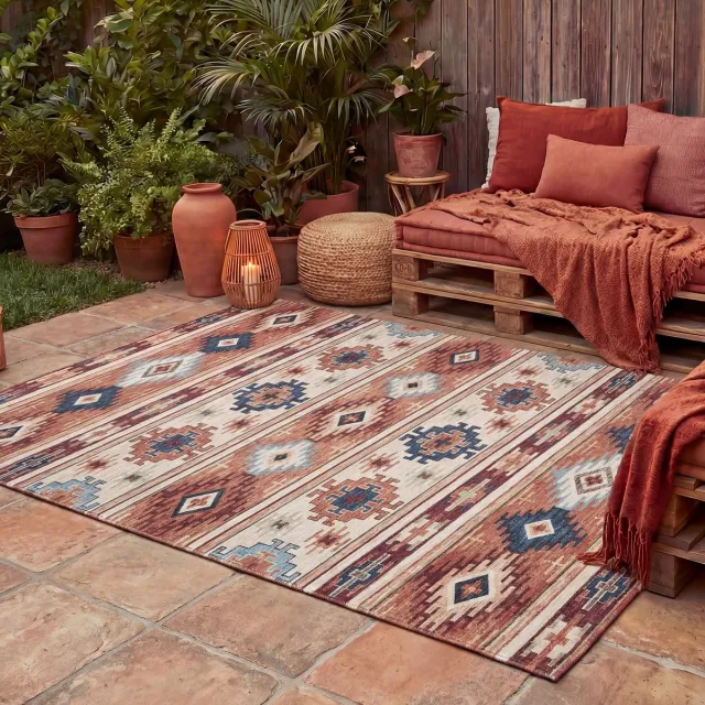 Fraai Kelim buitenkleed - Lira Maya | Wasbaar - 120x170cm Bruin