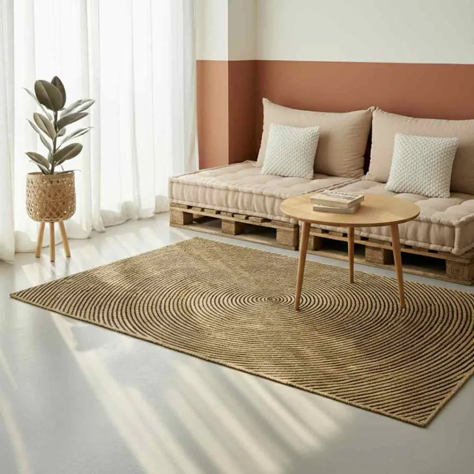 vidaXL Gebied Tapijt Naturel en Zwart 160 x 230 cm Jute, foto 2