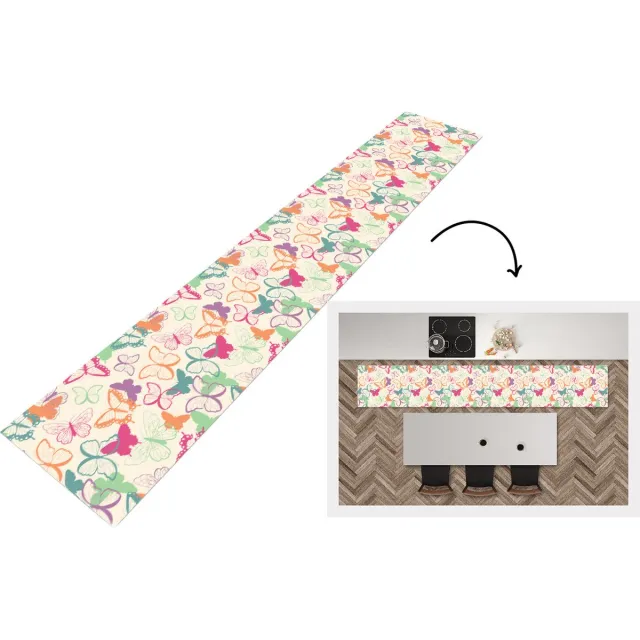 KitchenYeah Keukenloper - Loper keuken - Vlinders - Patronen - Insecten - 300x50 cm - Keukenloper vinyl Multicolor