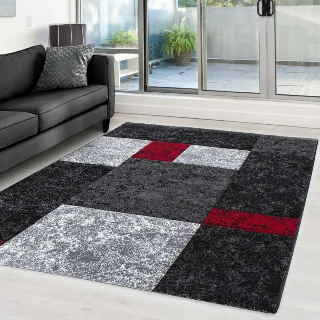 TapisTrend Designer tapijt Zwart-Grijs-Wit-Rood 120x170 cm Modern 3D- met contourgesneden design, Hawaii 1330