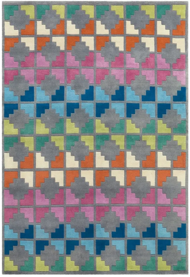 Padiro design laagpolig vloerkleed 200 x 300 cm - lichtgrijs - modern geometrisch patroon - voor vloerverwarming - van wol en katoen
