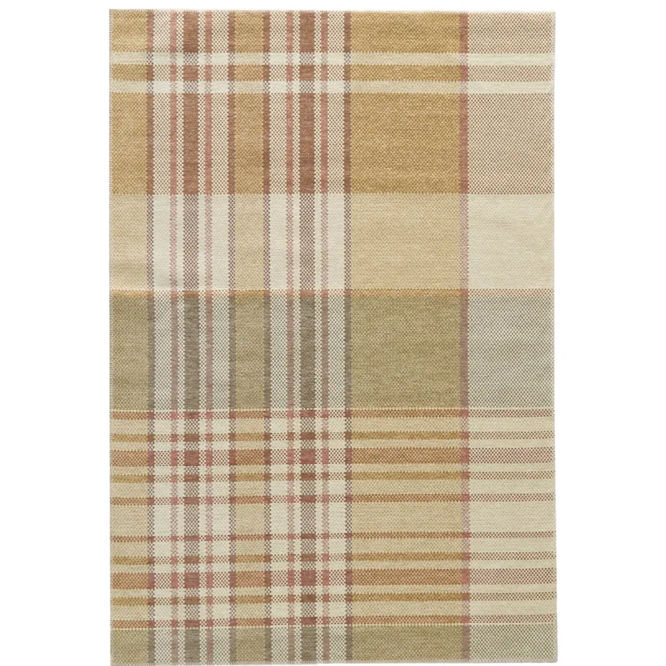 NOUS Living vloerkleed geruit geel groen/geel/off white