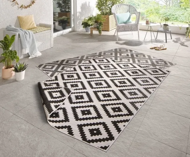flycarpets Omkeerbaar Vloerkleed - Binnen & Buitenkleed Malta- Zwart / Creme - 200x290 cm