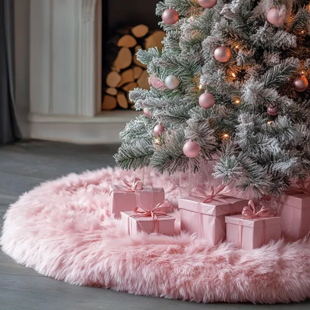 Aofixver 24 inch roze nepbont kerstboomrok – fluwelen Halloween- en kerstboomversiering, geschikt voor kerstbomen, feestdagen en huisdecoratie