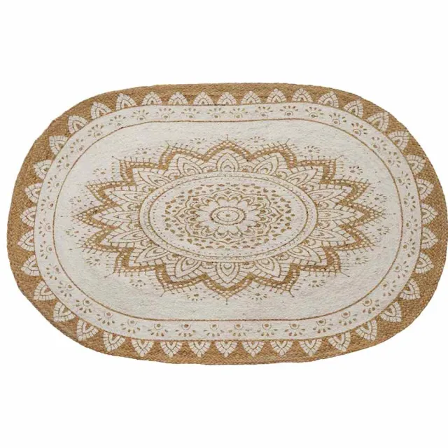 vidaXL Gebied Tapijt Natuurlijk met Witte Print Bloemen 100 x 152 cm Beige