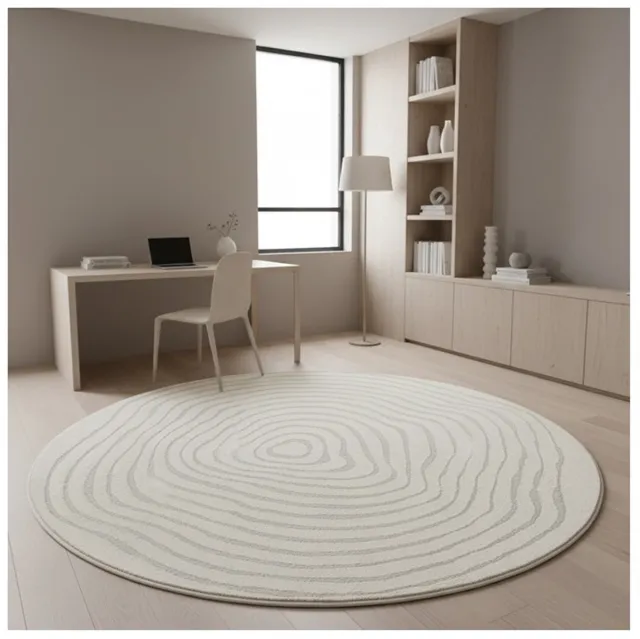 TapisTrend Designer tapijt Crème Modern rond vloerkleed met verhoogde concentrische organische lijnen voor woonkamer en slaapkamer Beige
