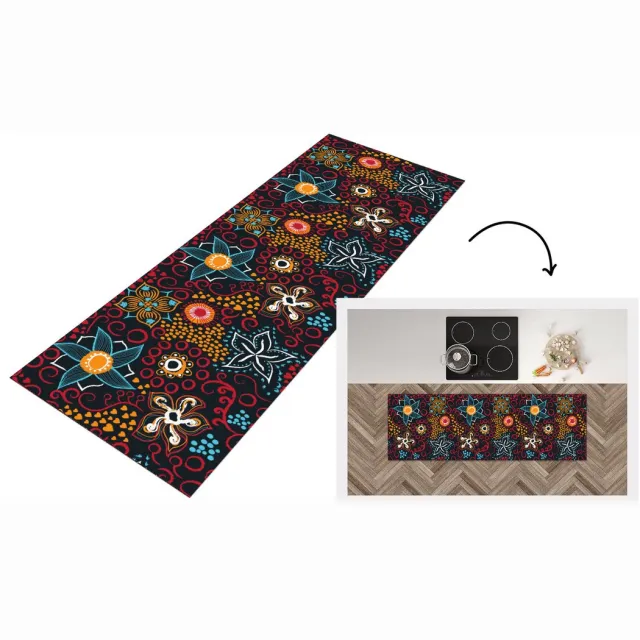 KitchenYeah Keukenloper - Loper keuken - Bloemen - Rood - Patronen - Keukenloper vinyl Multicolor
