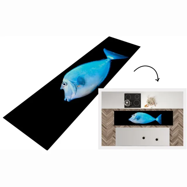 KitchenYeah Keukenloper - Loper keuken - Vis - Zeedieren - Zwart - 200x50 cm - Keukenloper vinyl Multicolor