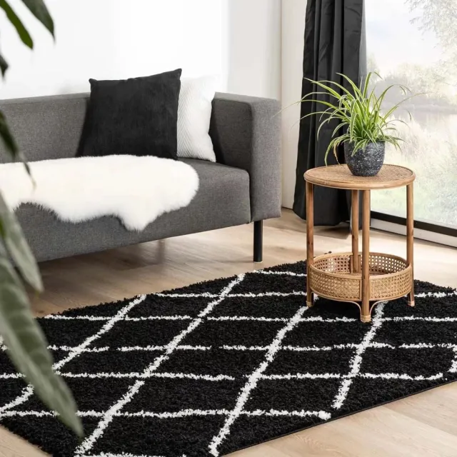 Boho&me Hoogpolige loper - Habitat zwart/wit 80x250