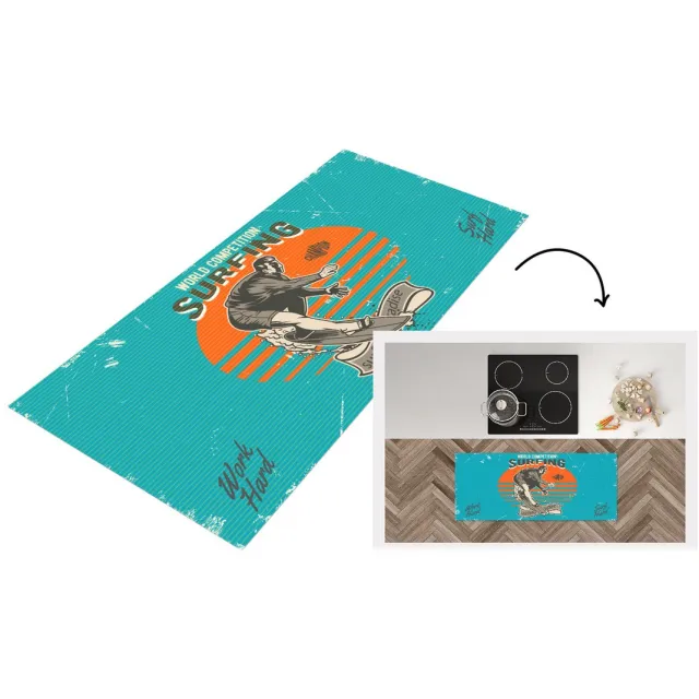 KitchenYeah Keukenloper - Loper keuken - Vintage - Surf - Surfplank - 120x50 cm - Keukenloper vinyl Multicolor