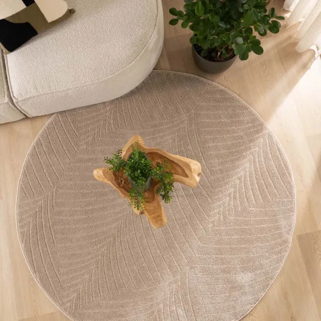 Nordic Weavers Scandinavisch vloerkleed rond - Contour Leaf beige 140
