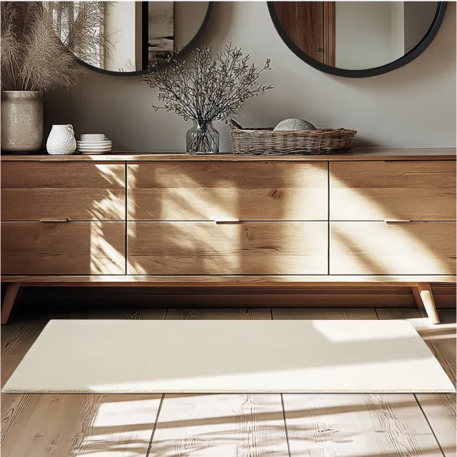 Tectake Kortpolig Vloerkleed - 80 x 150 cm - Beige - 1630 g/m² Poolgewicht - Tapijt voor Woonkamer, Slaapkamer, Eetkamer - Onderhoudsvriendelijk en Wasbaar - Antislip Ondertapijt - Allergievriendelijk - Diverse maten en kleuren