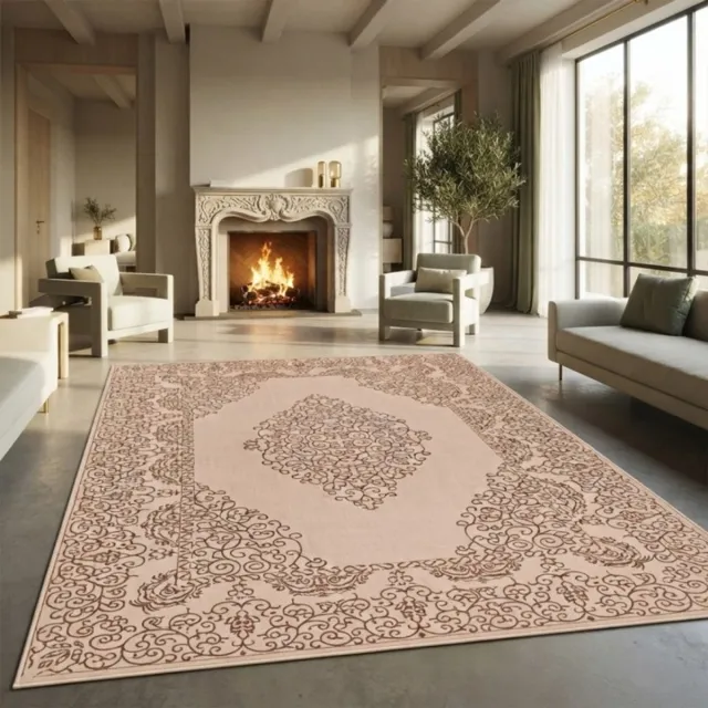 TapisTrend Oosters tapijt Beige Klassiek vloerkleed met medaillon, elegante bloemenpatronen, antislip, voor woonkamer of slaapkamer