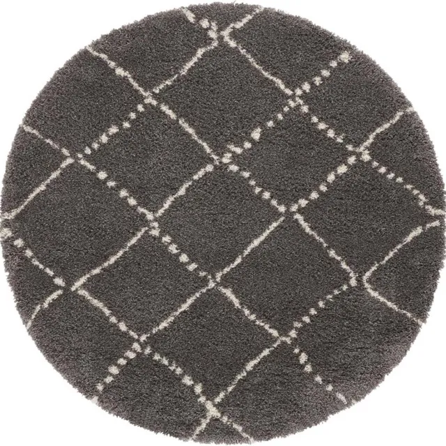 Mint rugs Rond hoogpolig vloerkleed Allure - donkergrijs/crème 120