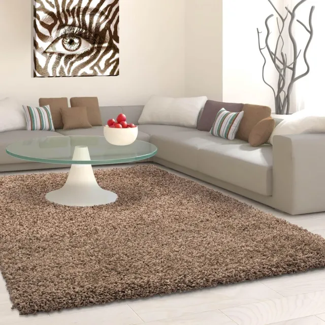 Life Hoogpolig vloerkleed, effen kleur - mokka, vloerkleed voor de woonkamer, jute achterkant, afmeting: 160 cm rond