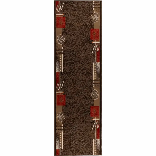 vidaXL Lopers - Tapijt - FLORNES - Geweven - Bruin - Bladeren - 80 - x - 250 - cm - PP