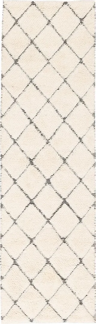 Pergamon Natuur Tapijtloper Shaggy Wol Linea Ruiten Wit