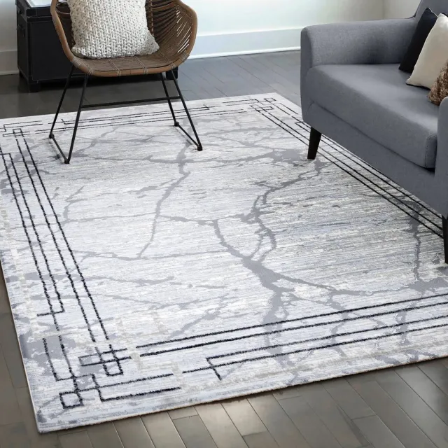 Muratap Fashion Relax Marmer Laagpolig Vloerkleed Lichtgrijs- 200x280 CM grijs