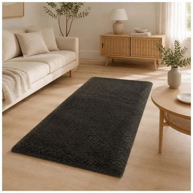 La Sheba Shaggy Wasbaar Vloerkleed – Antraciet – Effen en Zacht Polyester – 80 x 150 cm