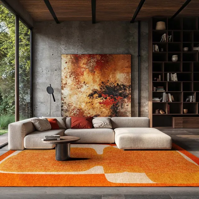 LOLA&MOI Binnen & Buiten Vloerkleed - 240 x 340 cm - Lola&Moi Poum Poum Orange Cocktail - Laagpolig Tapijt - Gerecycled PET - Made in Belgium - Circulair Goud