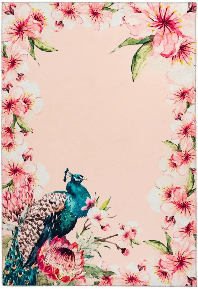 Padiro stijlvol platgeweven vloerkleed - crème / offwhite - botanisch bloemenpatroon - voor vloerverwarming - van polyester en vilt beige