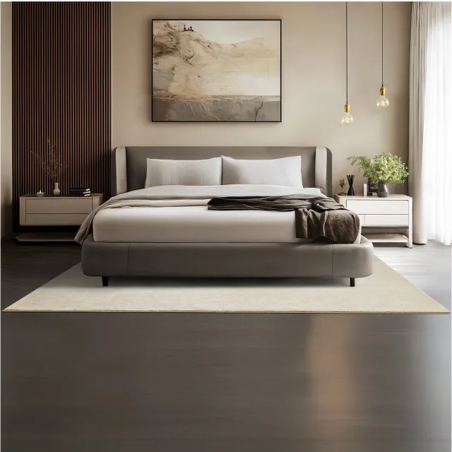 Tectake Kortpolig Vloerkleed -160 x 230 cm - Beige - 1630 g/m² Poolgewicht - Tapijt voor Woonkamer, Slaapkamer, Eetkamer - Onderhoudsvriendelijk en Wasbaar - Antislip Ondertapijt - Allergievriendelijk - Diverse maten en kleuren