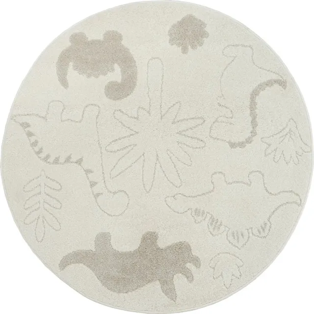 TapisTrend Kinderkleed Crème 120 cm rond Crèmekleurig met een patroon van dinosaurussen, palmbomen en bladeren, geschikt voor slaapkamers en speelruimtes Beige