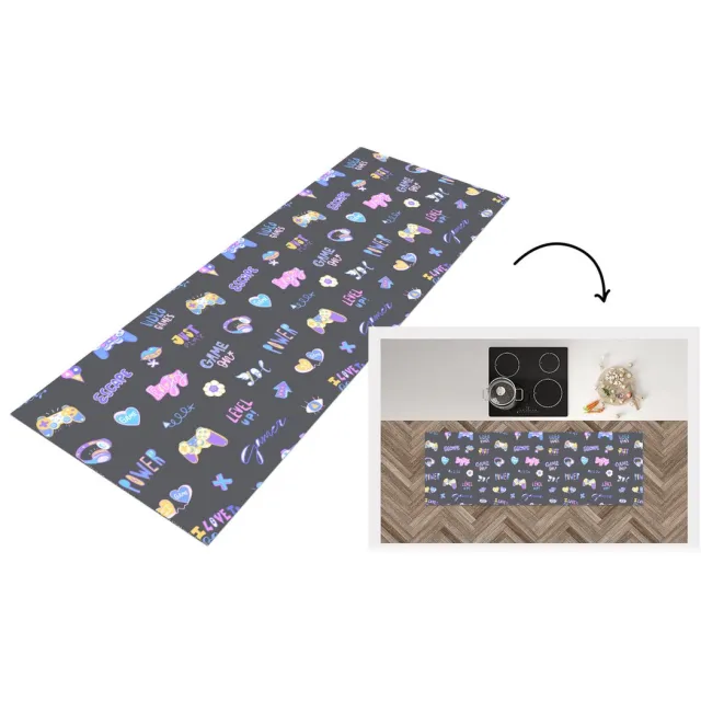KitchenYeah Keukenloper - Loper keuken - Meisjes - Gaming - Console - Patronen - 180x60 cm - Keukenloper vinyl Multicolor