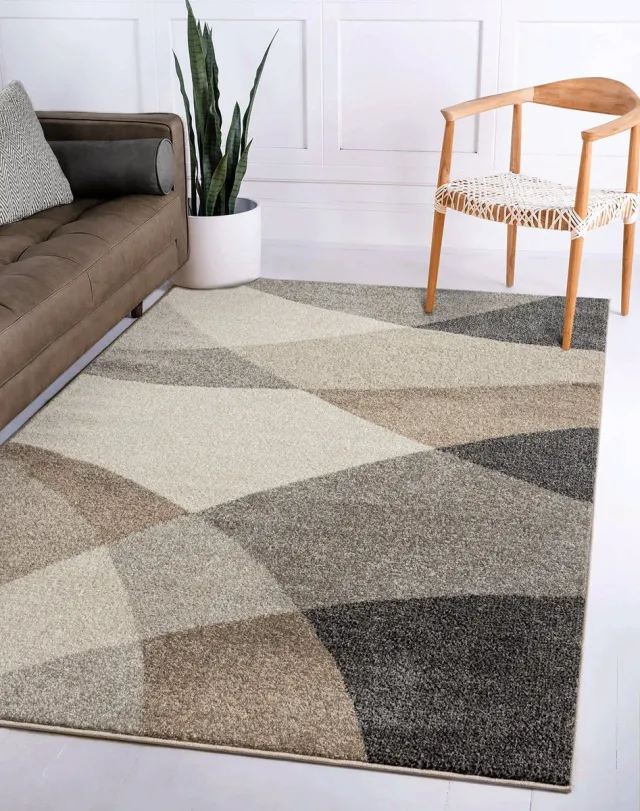flycarpets Belos Vloerkleed Modern - Beige / Grijs / Taupe - Laagpolig Tapijt - 80x140 cm