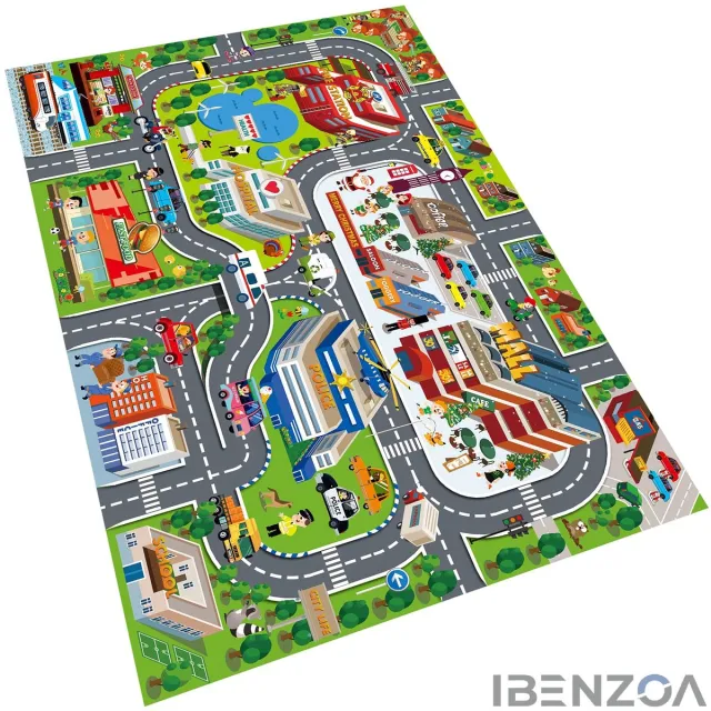 Ibenzoa Activiteit Vloerkleed - Kinderen - 120x80 cm - Zacht - Stads Thema Multicolor