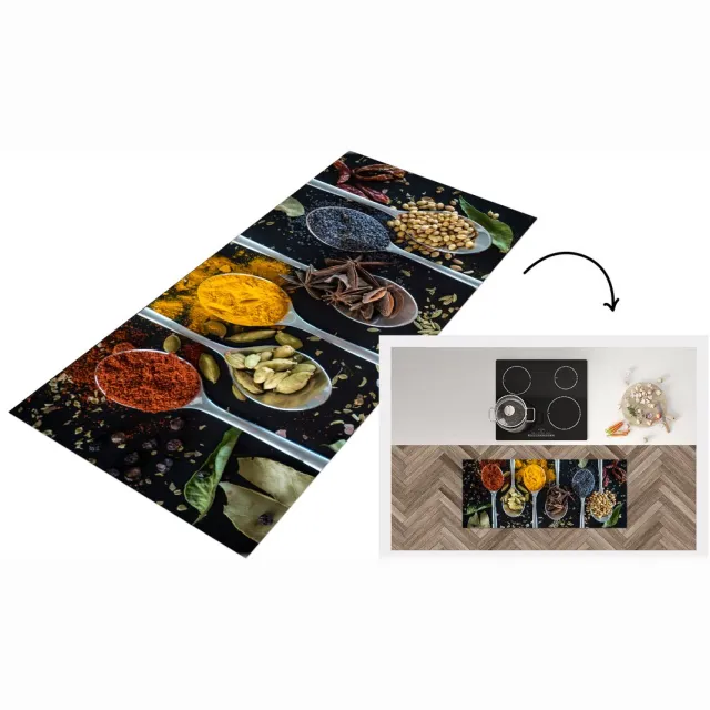 KitchenYeah Keukenloper - Loper keuken - Lepel - Specerijen - Kruiden - Eten - Keukenloper vinyl Multicolor