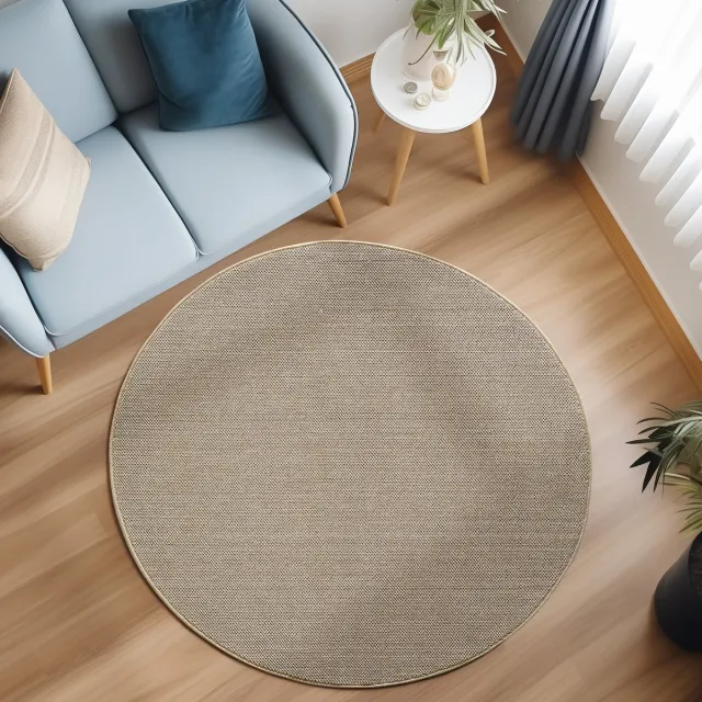 Loom Vloerkleed – Beige – Effen & Modern – Laagpolig – Geweven Vloerkleed – 120x120 cm rond