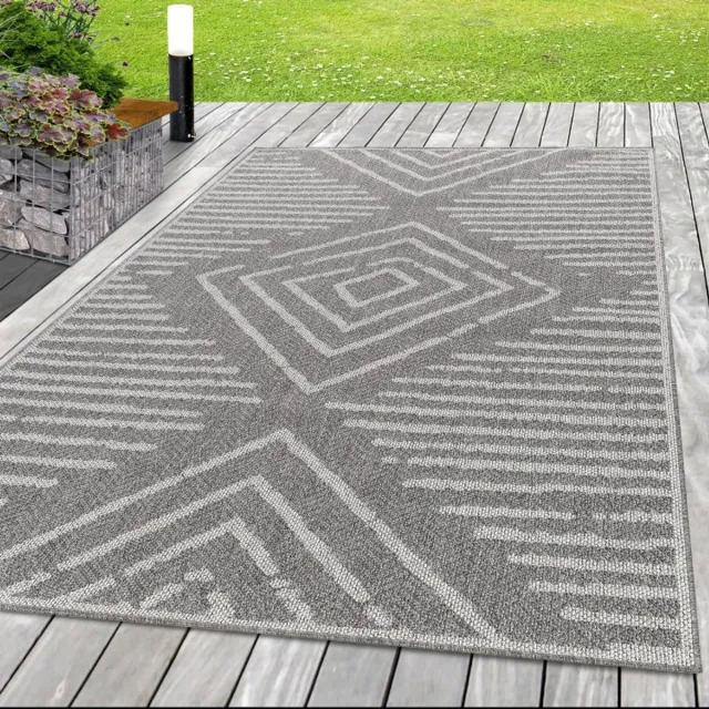 TapisTrend Buiten- en terraskleden Grijs Buitenkleed met ruitpatroon, gemaakt van sisal, voor woonkamer en keuken, bestand tegen