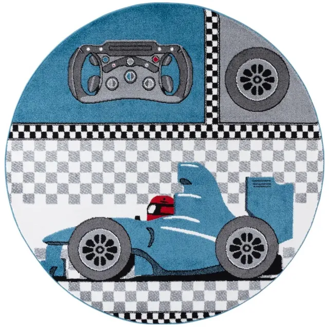Dutch XXL Rond Kindervloerkleed | Tapijt | Kids | Raceauto | Blauw