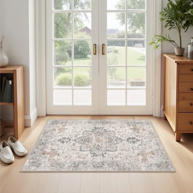 GENIMO Tapijt -Maschinewasbaar met antislip onderkant-Laagpolig en snel drogend-Voor woonkamer, keuken en hal-Bruin