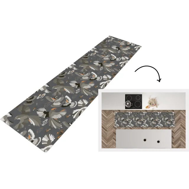 KitchenYeah Keukenloper - Loper keuken - Vogel - Patroon - Wolken - 240x60 cm - Keukenloper vinyl Multicolor