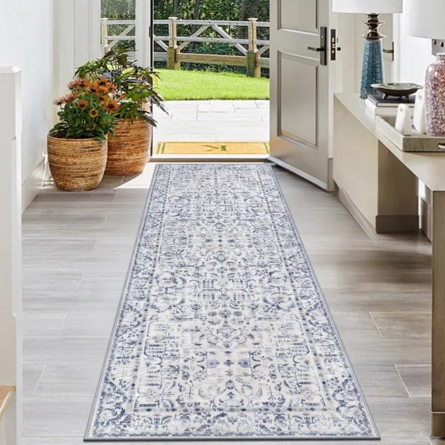 SHACOS Tapijtloper - Antislip Wasbaar Boho - Voor Keuken Hal Woonkamer Slaapkamer - Blauw 60x180 cm