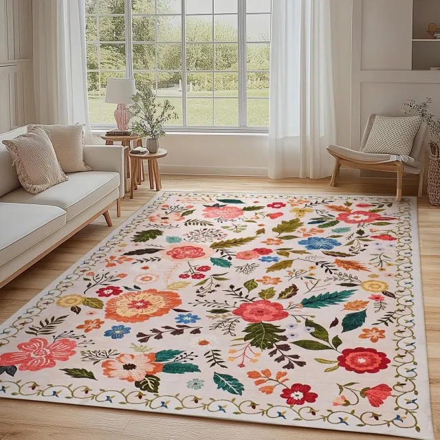 Duraxl Vloerkleed - Vintage bloemen - 140 x 200 cm - Beige