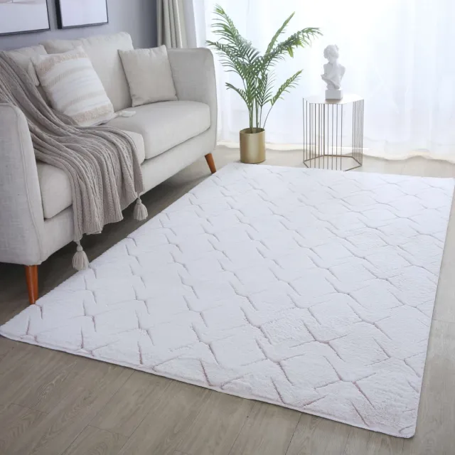 flycarpets Nonia Hoogpolig Fluffy 3D Design Geruit Vloerkleed - Roze - 140x200 cm