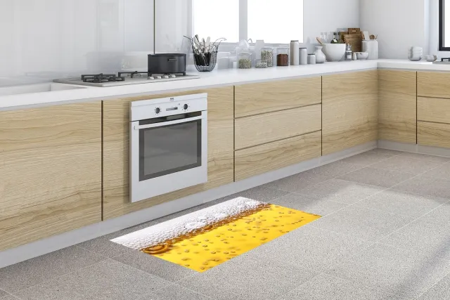 KitchenYeah Keukenloper - Loper keuken - Bierbubbels in glas met bier - Keukenloper vinyl Multicolor