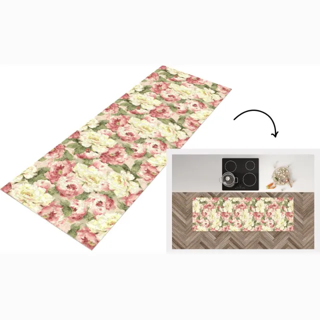 KitchenYeah Keukenloper - Loper keuken - Rozen - Vintage - Patronen - 180x60 cm - Keukenloper vinyl Multicolor