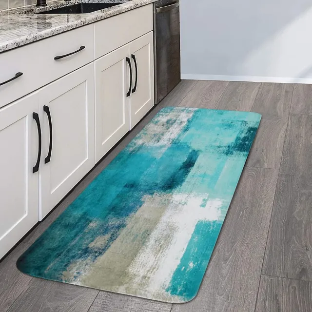 Yugarlibi Vloerkleed Hal Modern Keukentapijt Wasbaar Zacht Laagpolig Antislip Keukenloper Vuilafstotend voor Keuken Woonkamer Slaapkamer Binnen Buiten Balkon 80 x 150 cm Turquoise Grijs blauw