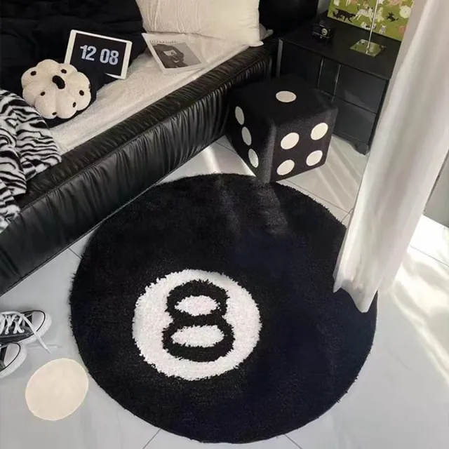 Ibenzoa Zacht microvezel tapijt met 8-ballenpatroon, antislip en onderhoudsvriendelijk, 80 cm zwart