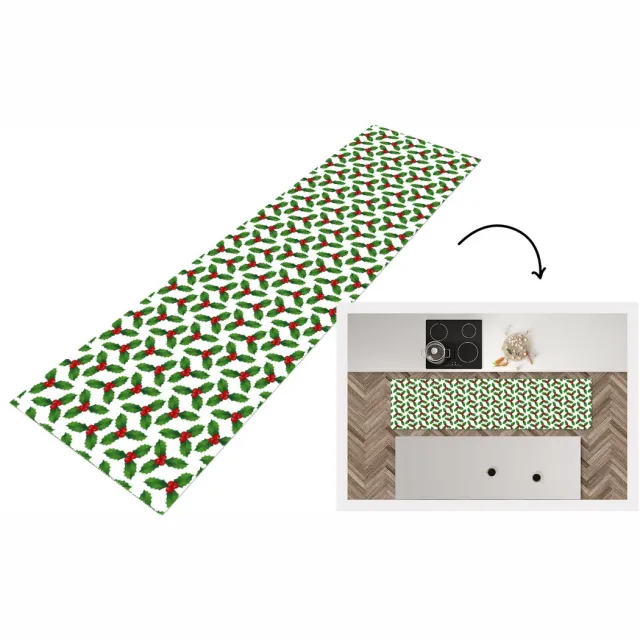 KitchenYeah Keukenloper - Loper keuken - Patronen - Kerstmis - Maretak - 240x60 cm - Keukenloper vinyl Multicolor