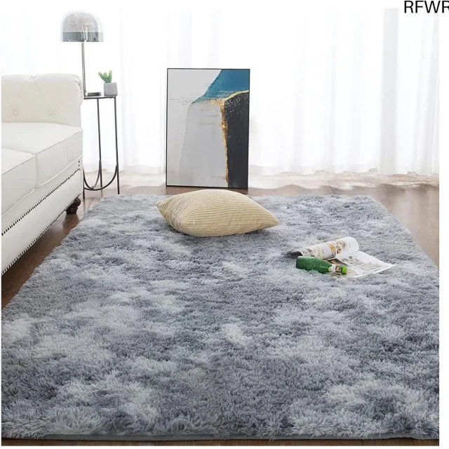 RFWR Vloerkleed Lichtgrijs 90 x 150 cm - Pluizig Hoogpolig Shaggy Tapijt voor Woonkamer en Slaapkamer Tie-dye Licht Grijs