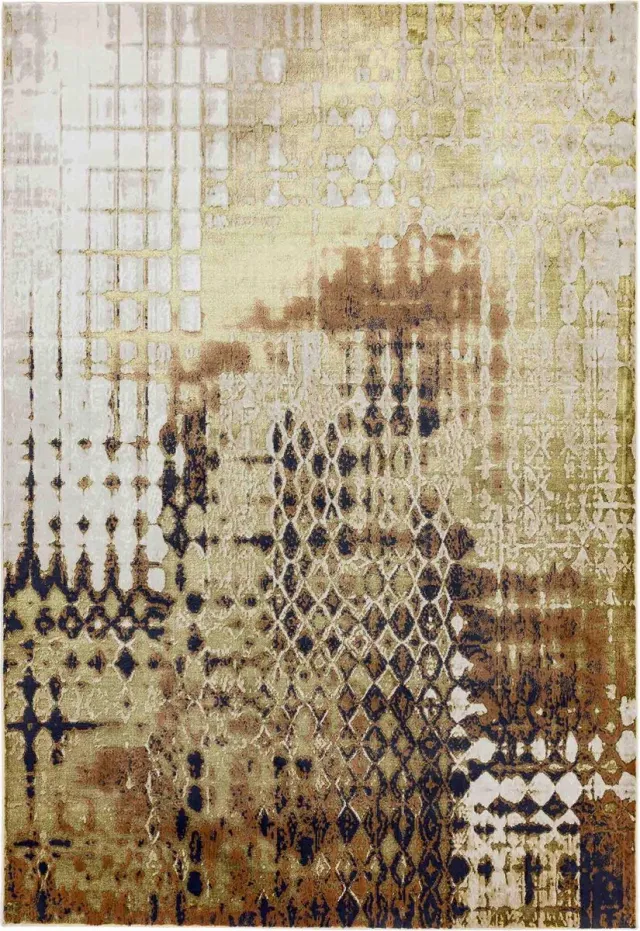 Eazy Living Easy Living - Aurora-Diamond Vloerkleed - 200x290 - Rechthoek - Laagpolig Tapijt - Industrieel - Bruin, Goud