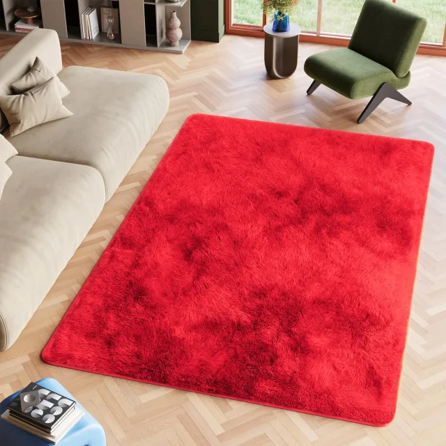 Tapiso Silk Vloerkleed Rood Hoogpolig Woonkamer Slaapkamer Tapijt