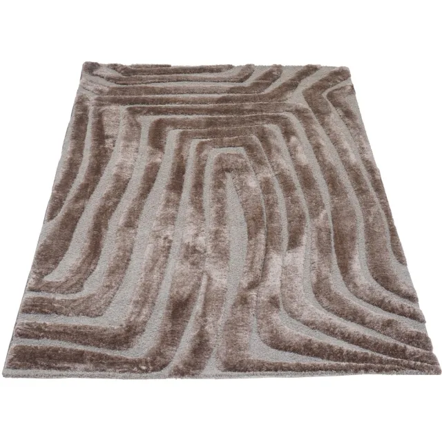 Veer Carpets Vloerkleed Lima Bruin -Design Hoog-Laag Vloerkleed met Grafisch Labyrint Patroon in Scandinavische / Japandi Stijl