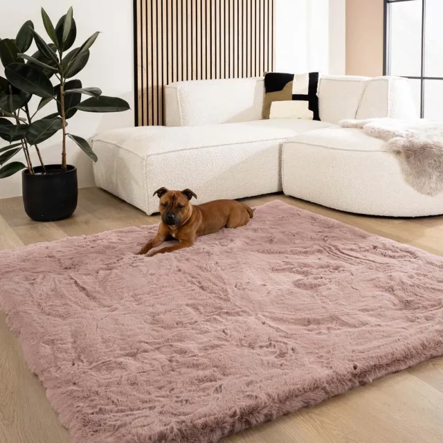 Tapeso Fluffy vloerkleed vierkant - Comfy Deluxe roze 230x230
