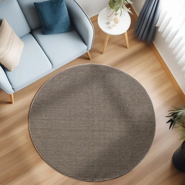 Loom Vloerkleed – Bruin – Effen & Modern – Laagpolig – Geweven Vloerkleed – 160x160 cm rond
